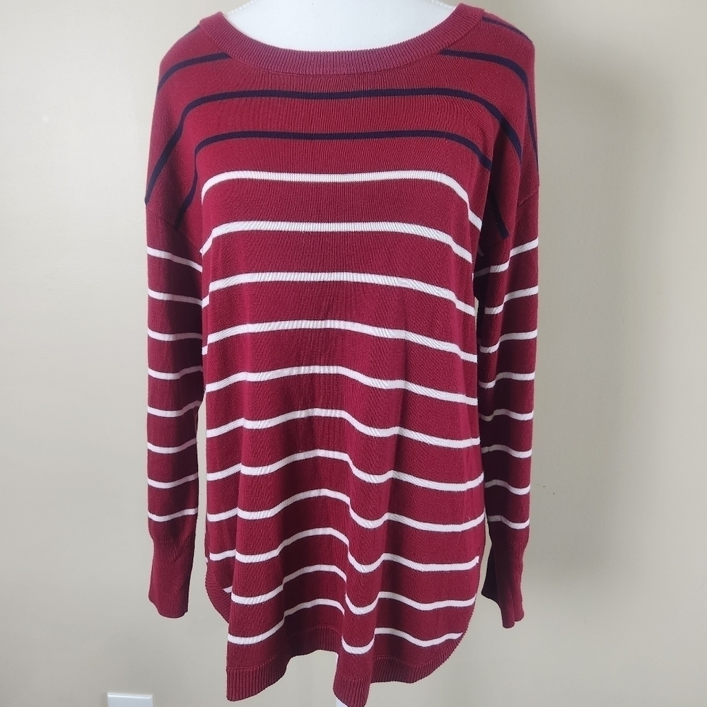 Crown & Ivy Women's Red Cotton Round Neck Long Sleeve Pullover Sweater Size Smal